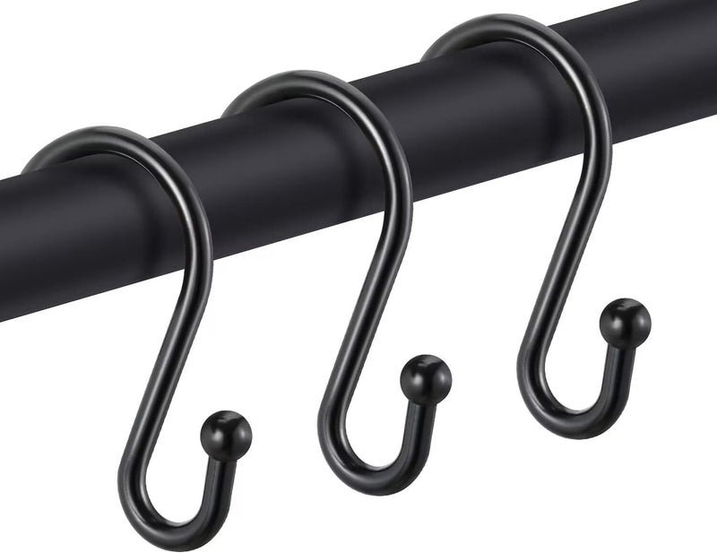 EleCharm Black Decorative Shower Curtain Hooks 5mm Metal Wire 12PCS S Hooks Shower Curtain Hangers for Bathroom,Clothing,Towels, Kitchen Utensils,Plants (Black) - Image 1